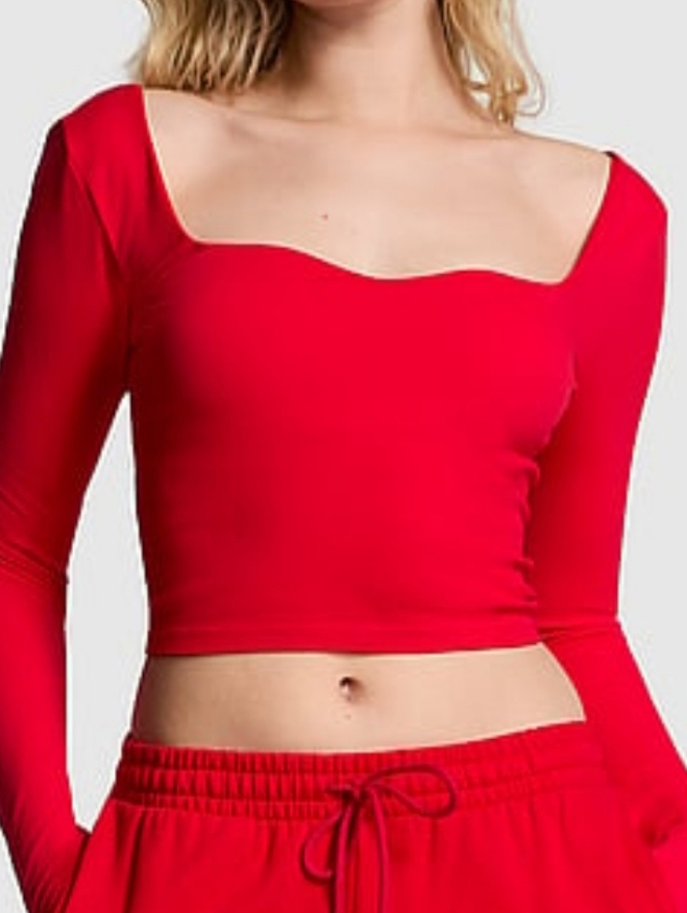 PINK Victoria's Secret Red Long-Sleeve Square-Neck Crop Top - Picture 5 of 5